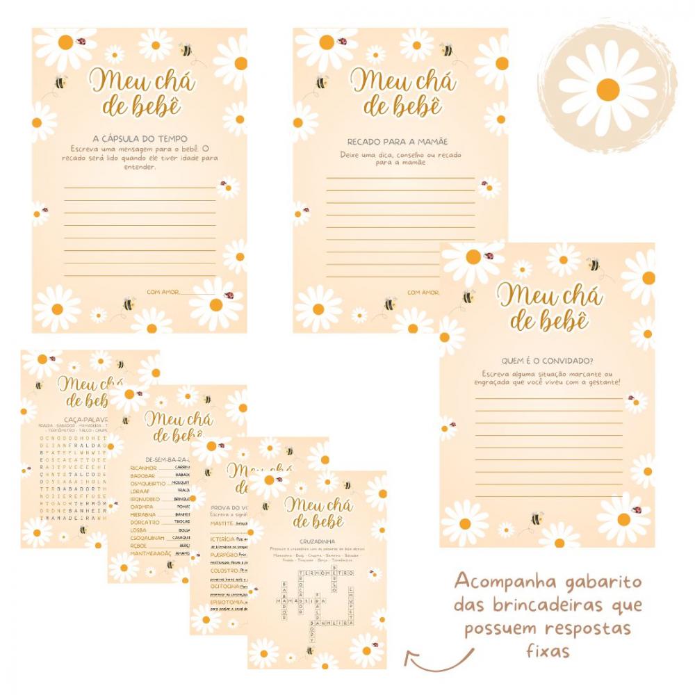 Kit Brincadeiras Chá de Bebê Margaridas -pdf