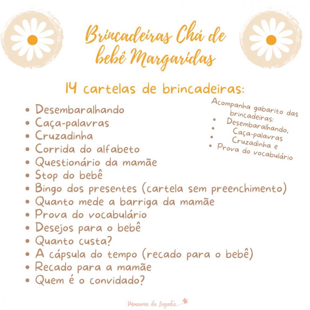 Kit Brincadeiras Chá de Bebê Margaridas -pdf