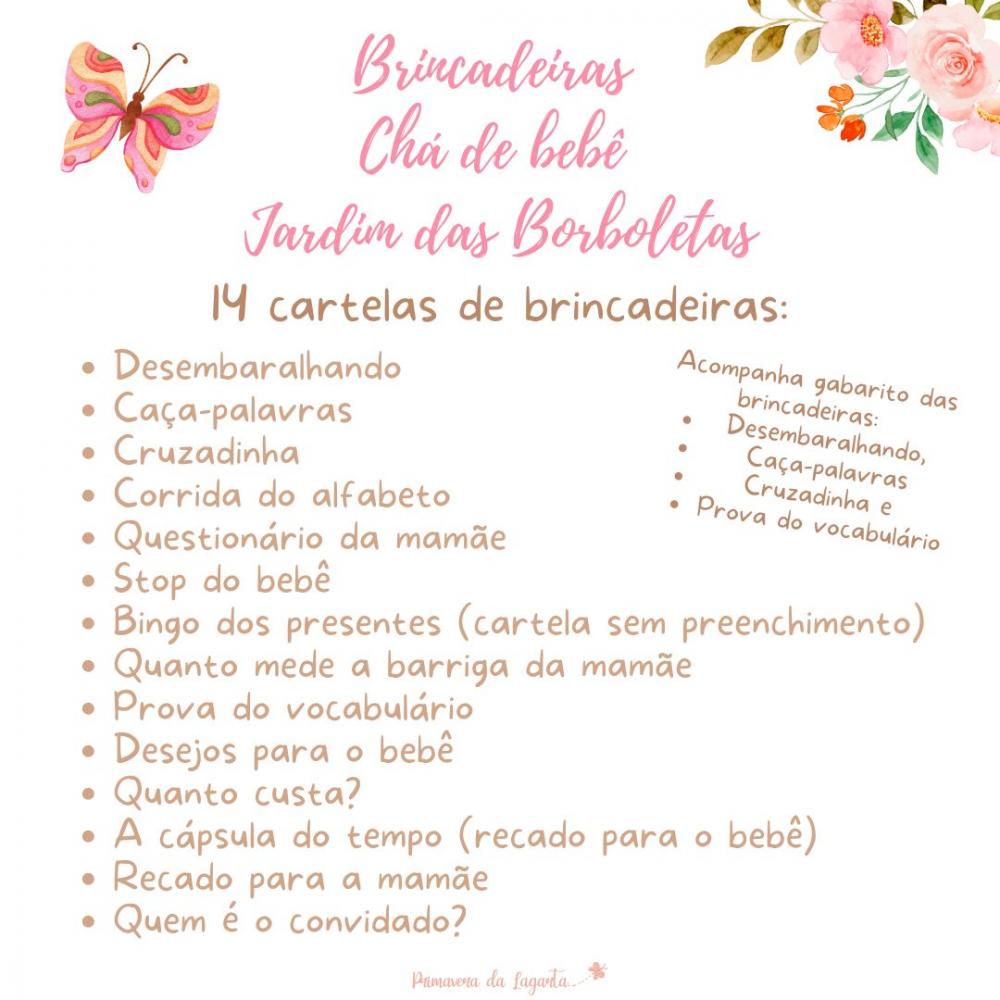 Kit Brincadeiras Chá de Bebê Jardim das Borboletas -pdf