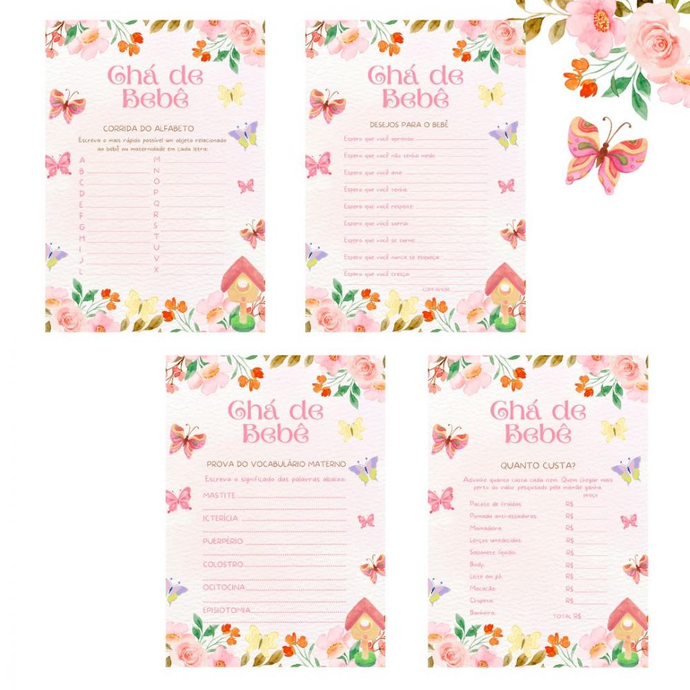 Kit Brincadeiras Chá de Bebê Jardim das Borboletas -pdf