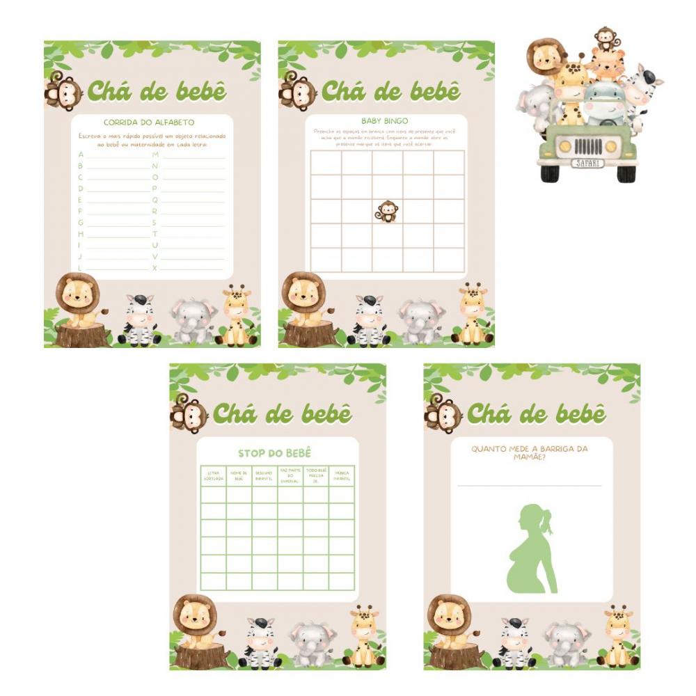 Kit Brincadeiras Chá de Bebê Safári (bege) (digital Pdf)