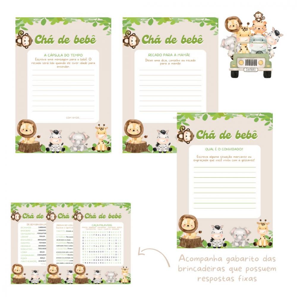 Kit Brincadeiras Chá de Bebê Safári (bege) (digital Pdf)