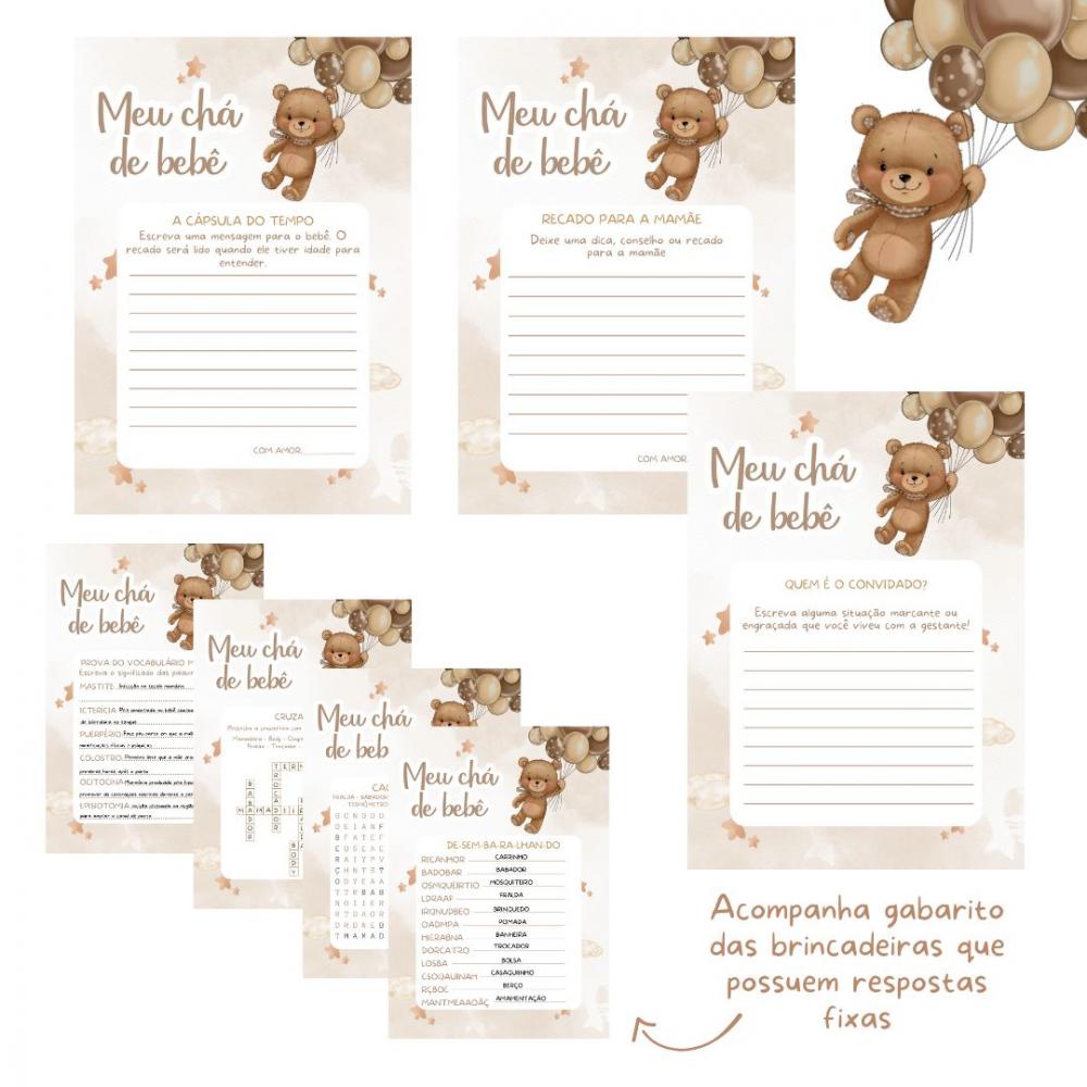 Kit Brincadeiras Chá de Bebê Ursinho Balões -pdf