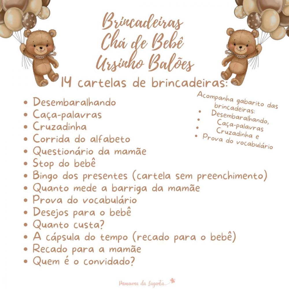 Kit Brincadeiras Chá de Bebê Ursinho Balões -pdf