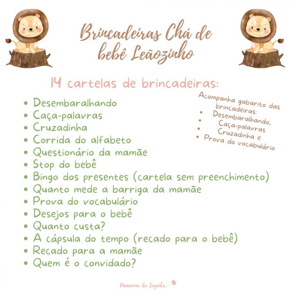 Kit Brincadeiras Chá de Bebê Leãozinho -pdf
