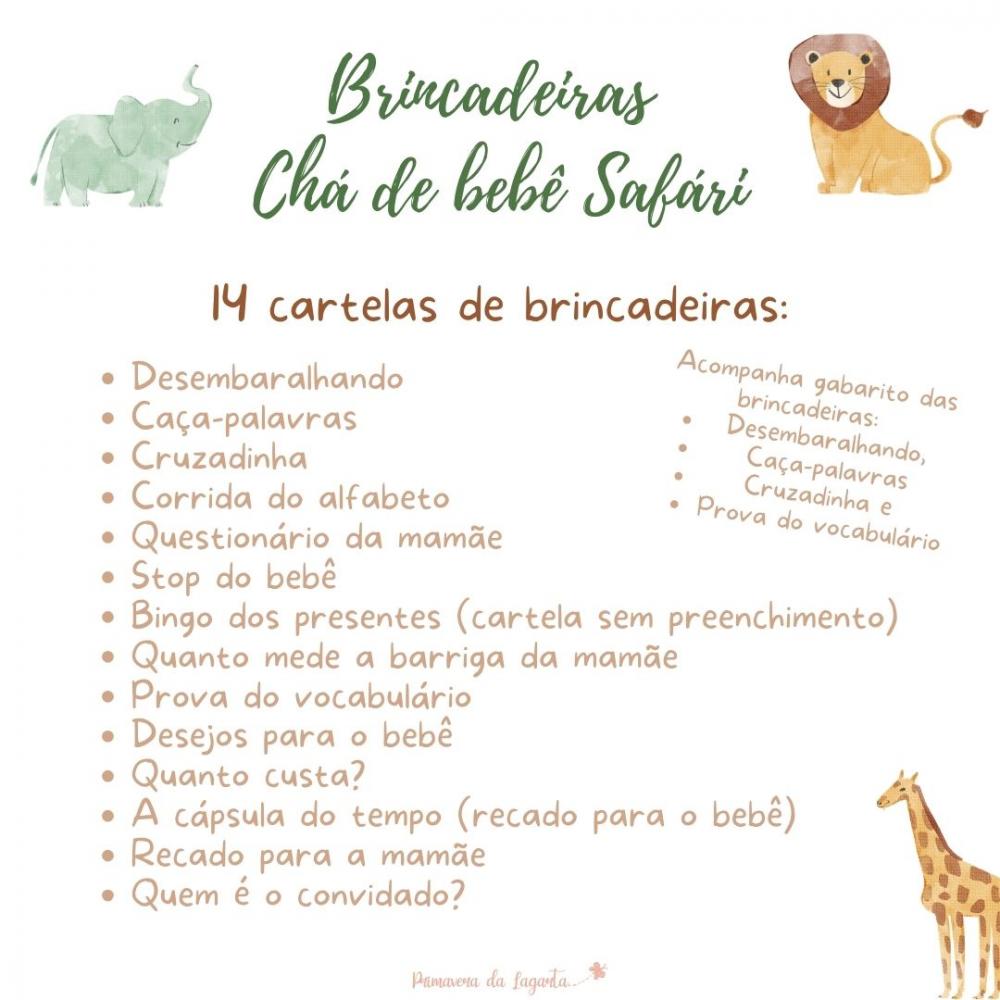 Kit brincadeiras Chá de bebê Safári (PDF)