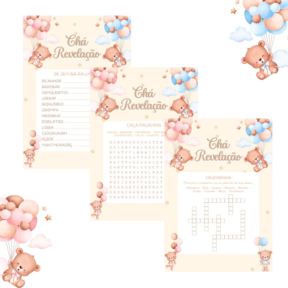 Kit Brincadeiras Chá de Bebê Revelação Ursinhos Cute (pdf)