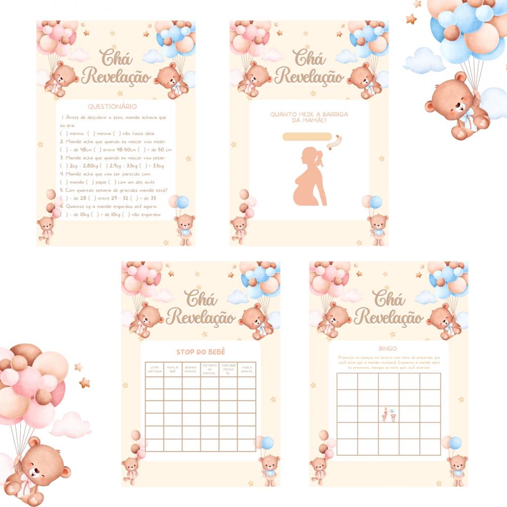 Kit Brincadeiras Chá de Bebê Revelação Ursinhos Cute (pdf)