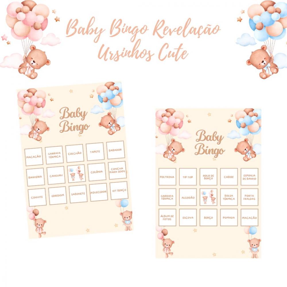 Baby Bingo Revelação Ursinhos Cute - 60 cartelas
