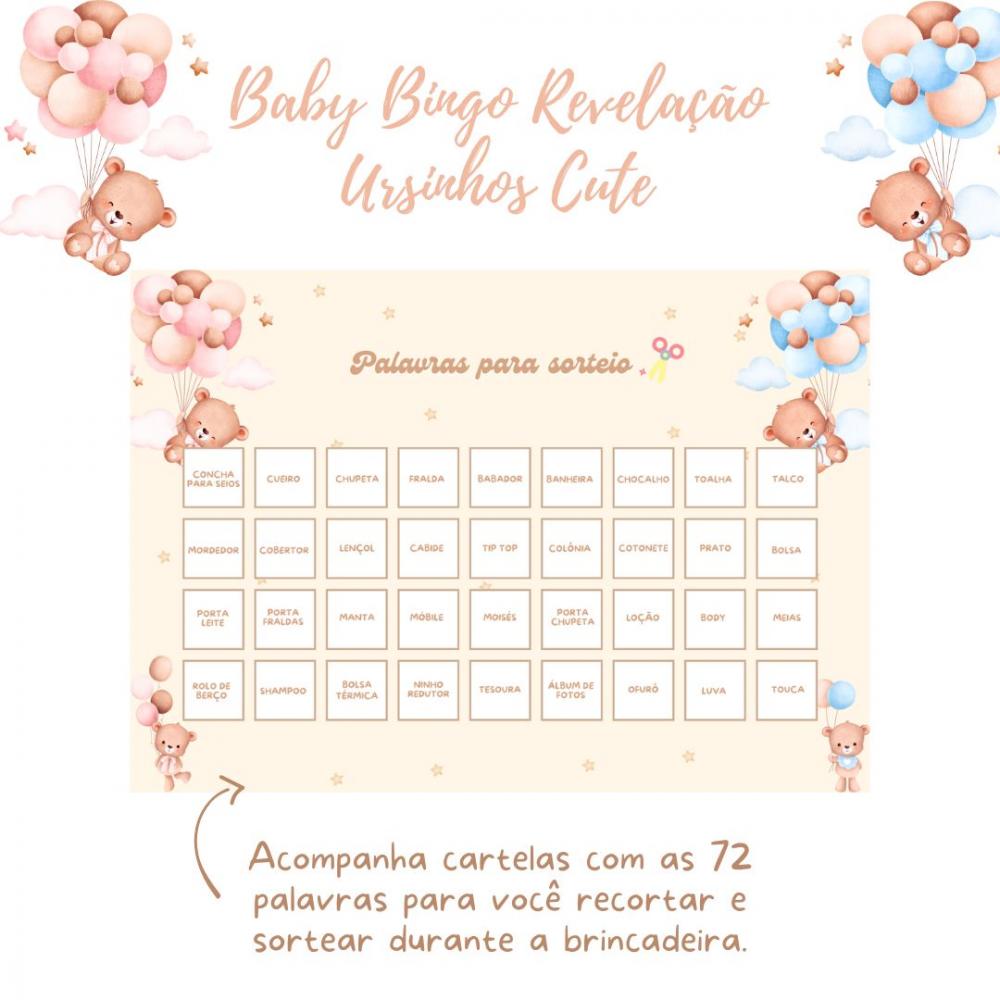 Baby Bingo Revelação Ursinhos Cute - 60 cartelas