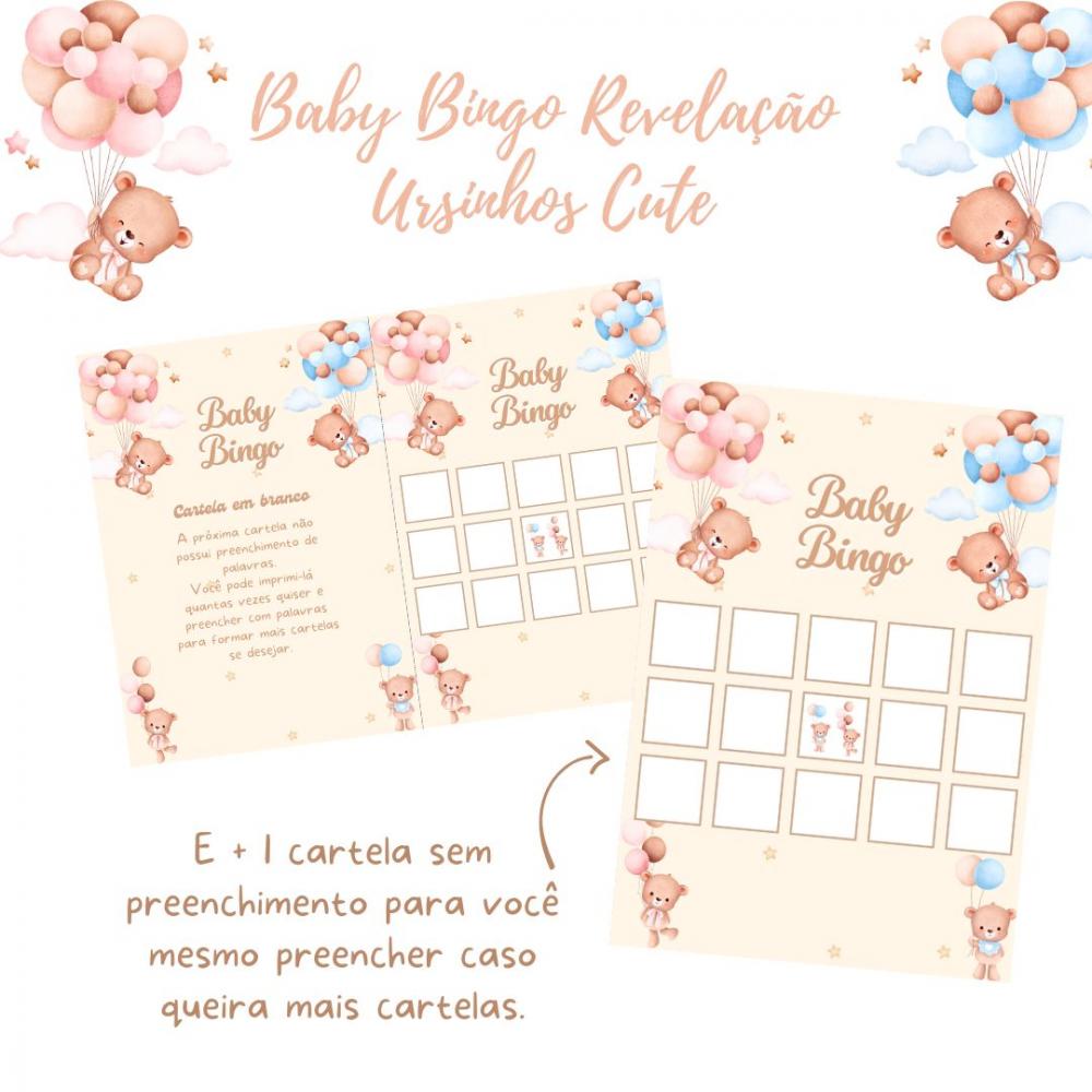 Baby Bingo Revelação Ursinhos Cute - 60 cartelas