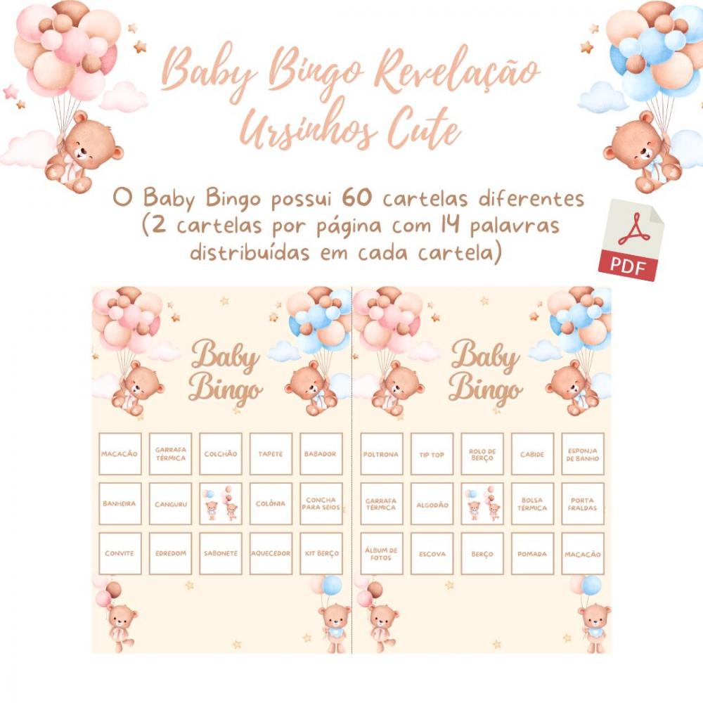 Baby Bingo Revelação Ursinhos Cute - 60 cartelas