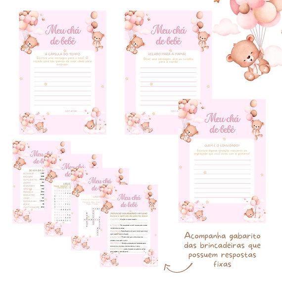 Kit brincadeiras Chá de Bebê Ursinha Cute (PDF)