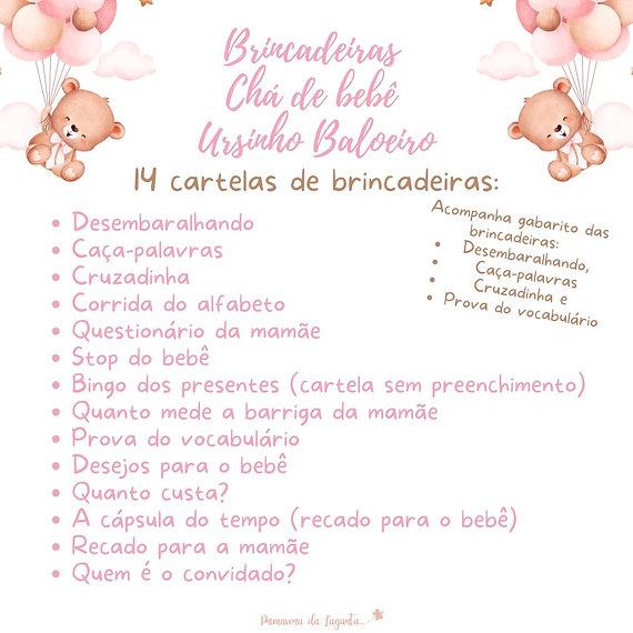Kit brincadeiras Chá de Bebê Ursinha Cute (PDF)