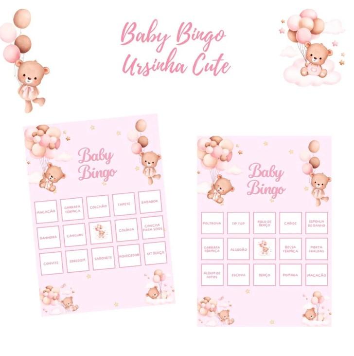Baby Bingo Ursinha Cute (rosa) - 60 cartelas