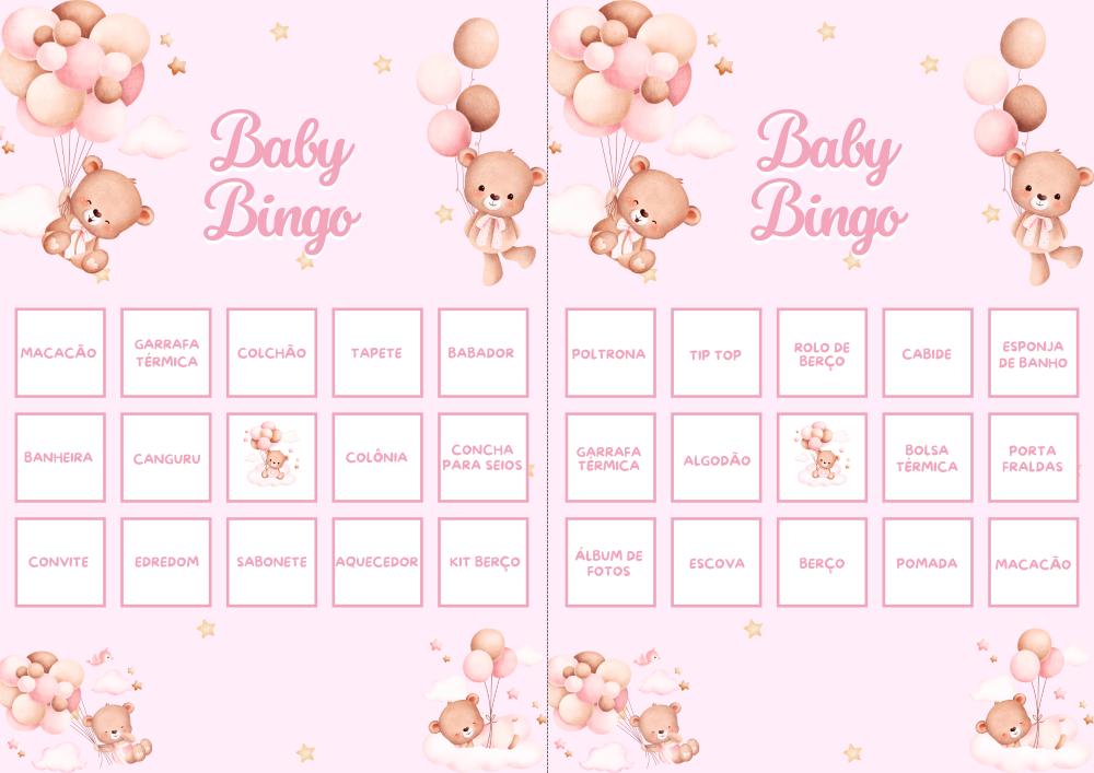 Baby Bingo Ursinha Cute (rosa) - 60 cartelas