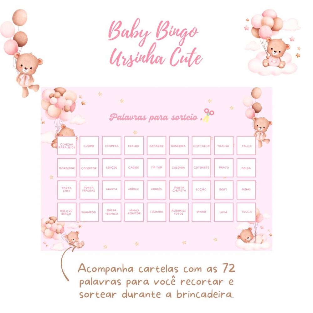 Baby Bingo Ursinha Cute (rosa) - 60 cartelas