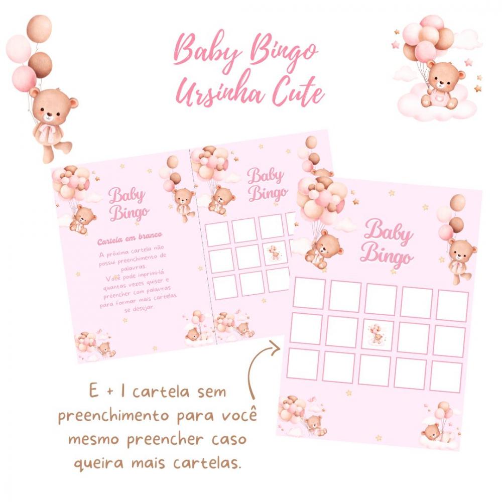 Baby Bingo Ursinha Cute (rosa) - 60 cartelas