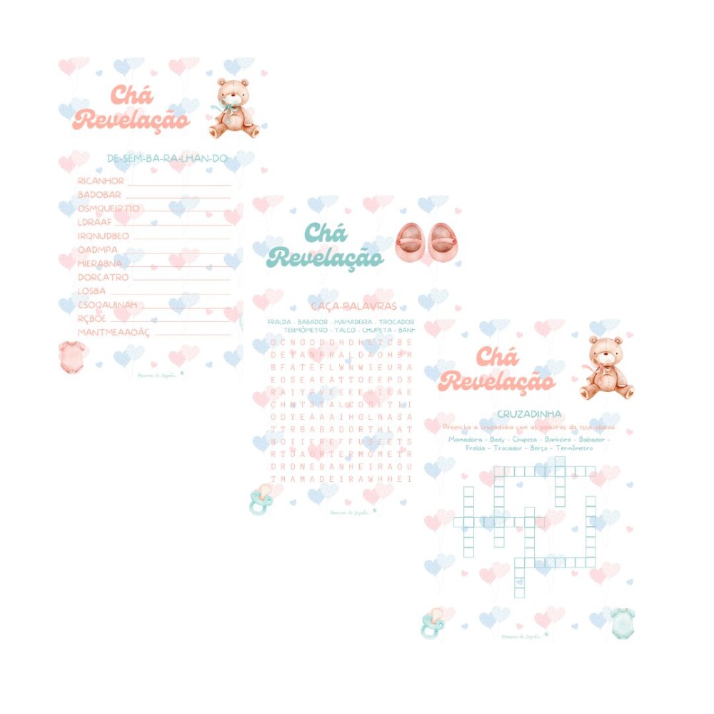 Kit brincadeiras Chá de bebê Revelação (Arquivo PDF)