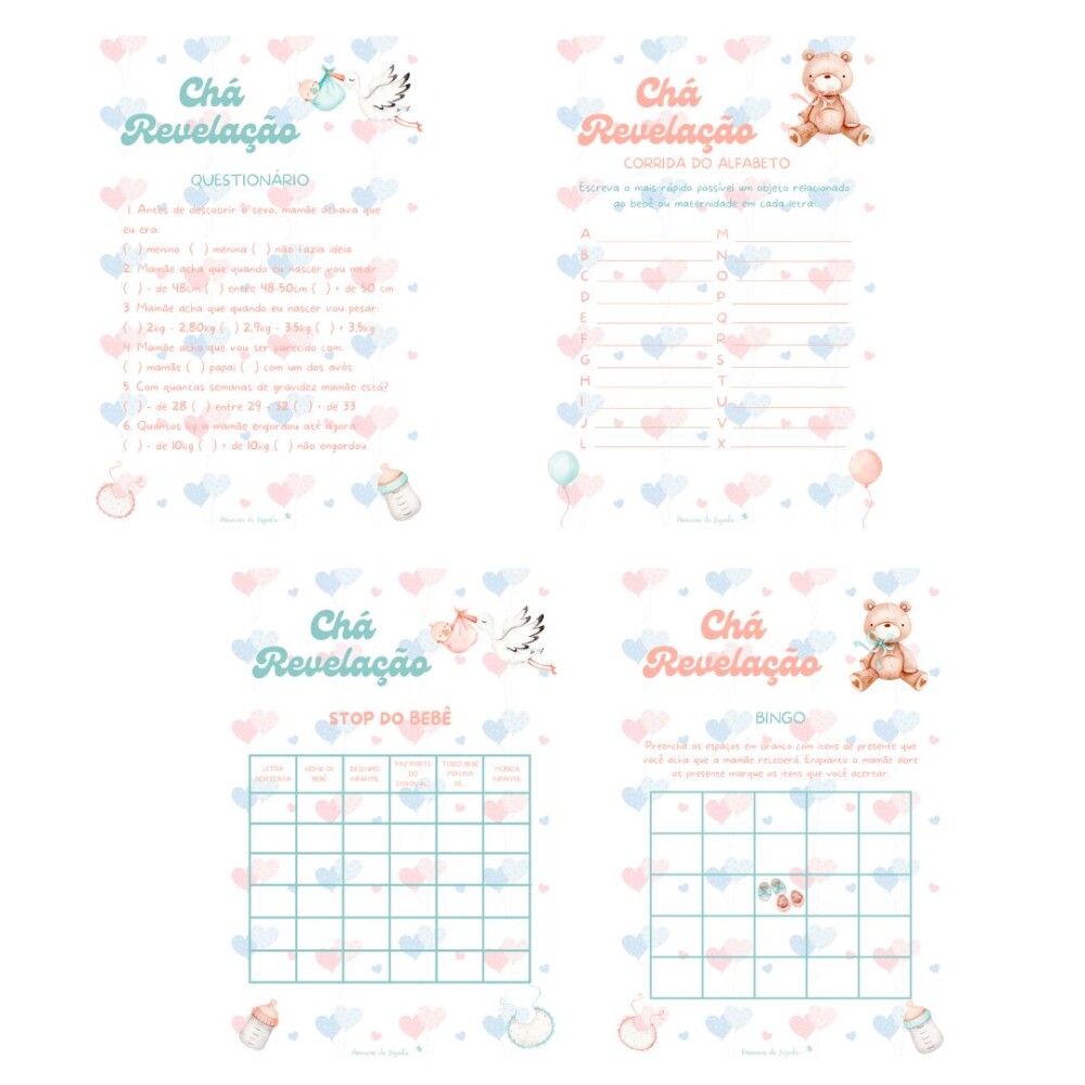 Kit brincadeiras Chá de bebê Revelação (Arquivo PDF)