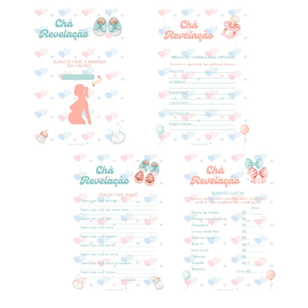 Kit brincadeiras Chá de bebê Revelação (Arquivo PDF)