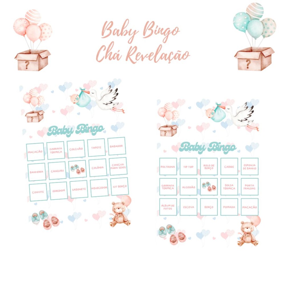Baby Bingo Chá Revelação - 60 cartelas (PDF)