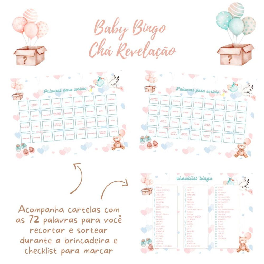 Baby Bingo Chá Revelação - 60 cartelas (PDF)