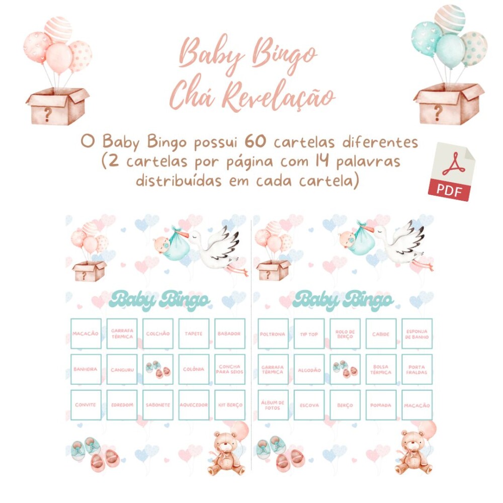 Baby Bingo Chá Revelação - 60 cartelas (PDF)