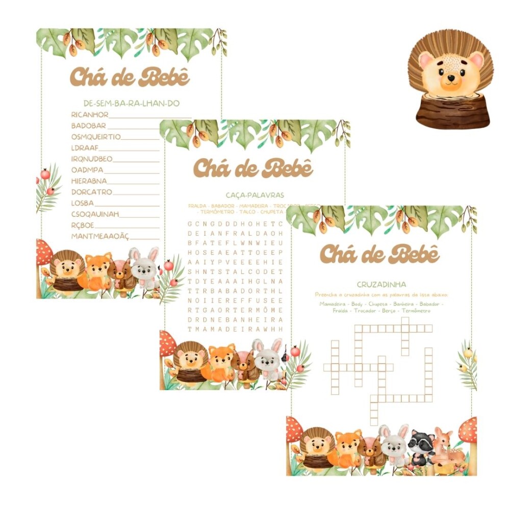 Kit brincadeiras Chá de bebê Animais no Bosque (PDF)