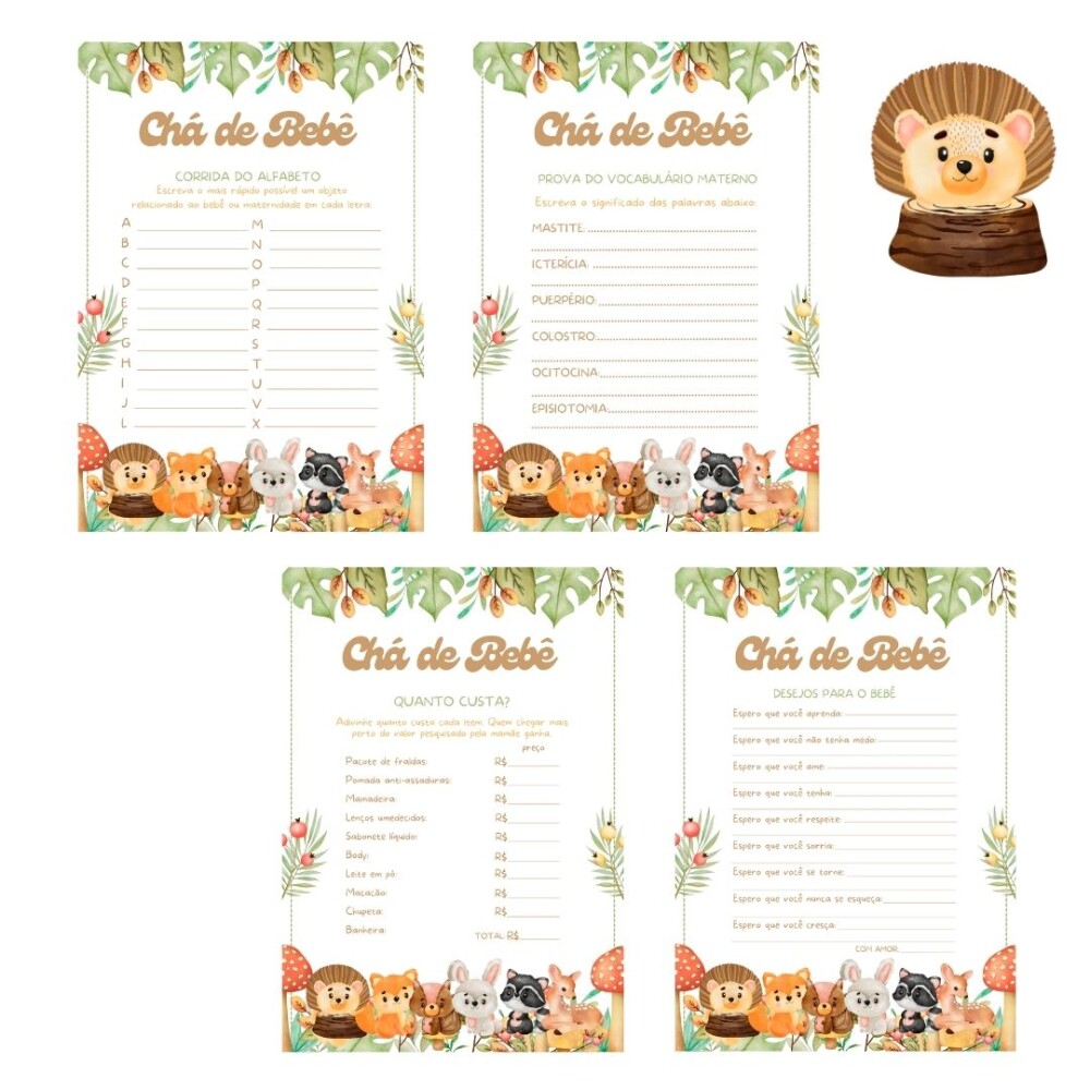 Kit brincadeiras Chá de bebê Animais no Bosque (PDF)