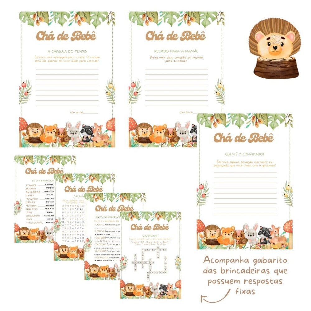 Kit brincadeiras Chá de bebê Animais no Bosque (PDF)