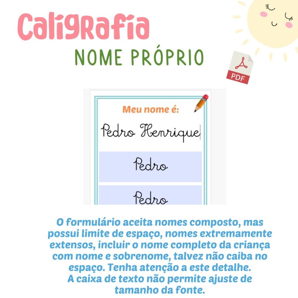 Caligrafia Nome Próprio (pdf editável escrita do nome)