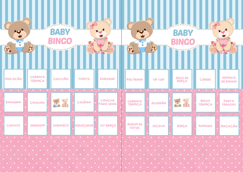 Baby Bingo Revelação Ursinho e Ursinha (rosa e azul) - 60 Carte