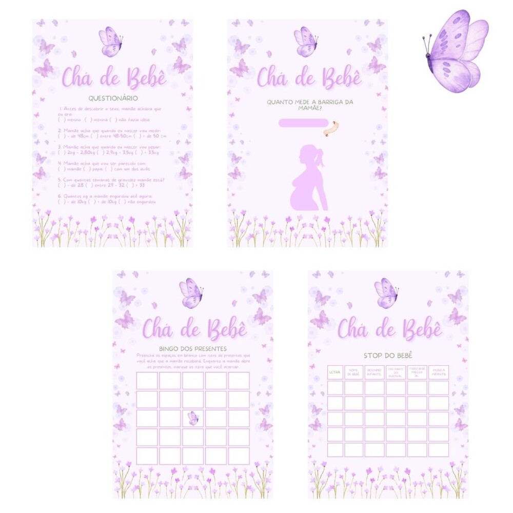 Kit brincadeiras Chá de bebê Borboletas (PDF)