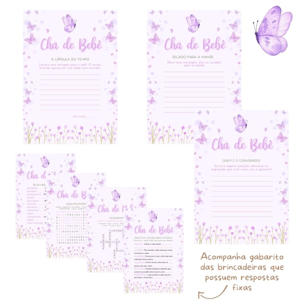 Kit brincadeiras Chá de bebê Borboletas (PDF)