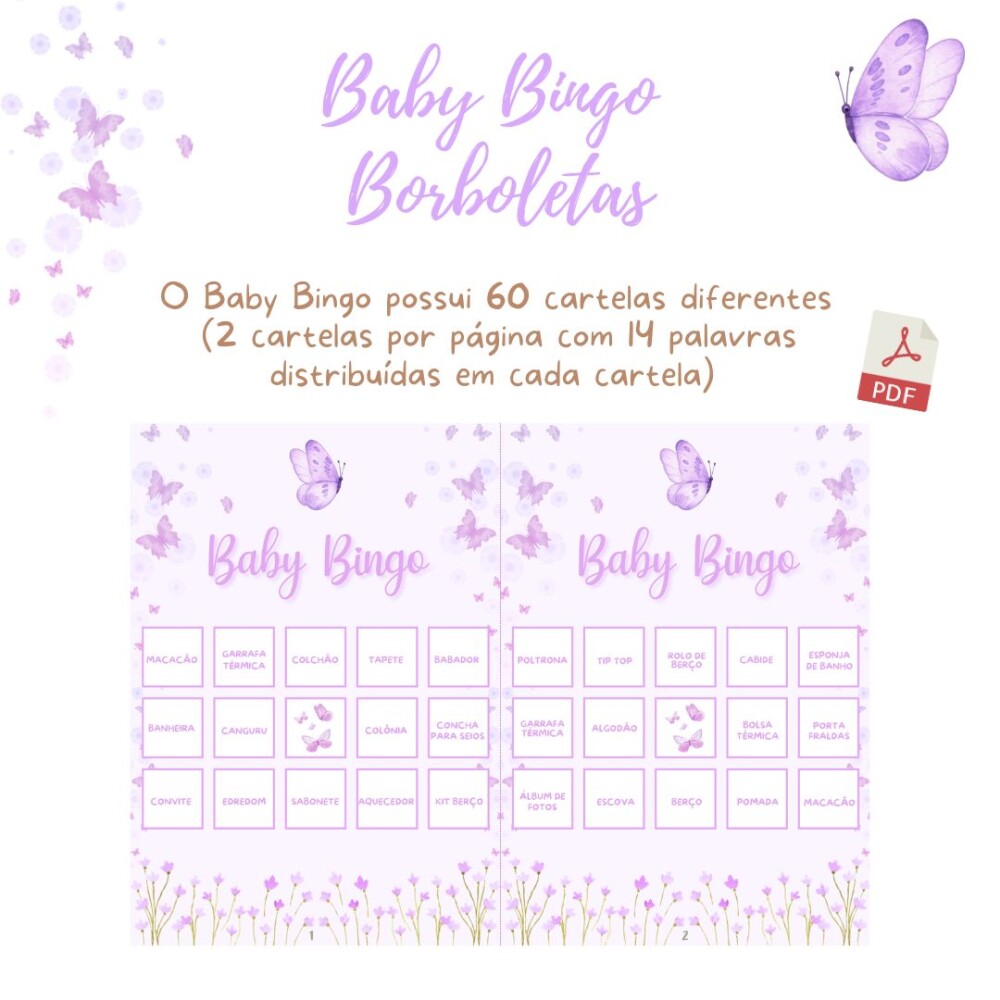 Baby Bingo Borboletas - 60 cartelas (PDF)