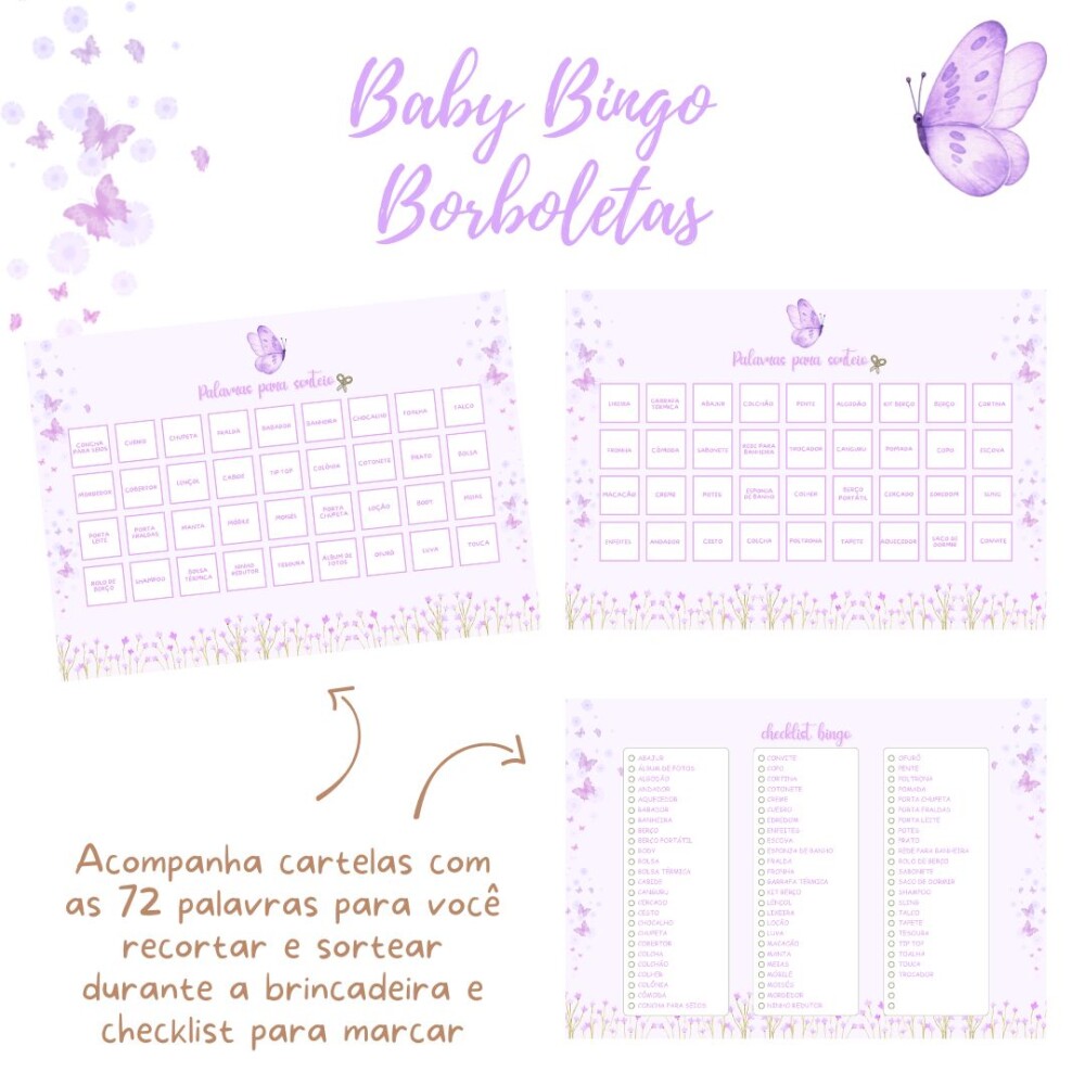 Baby Bingo Borboletas - 60 cartelas (PDF)