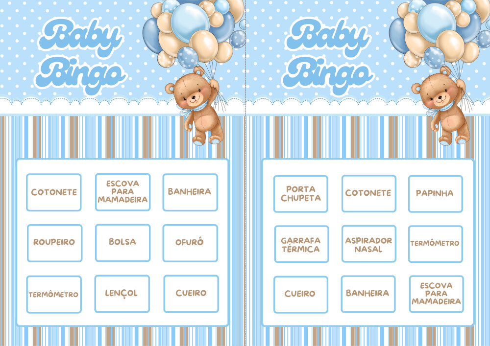 Baby Bingo Ursinho Balão - Azul (100 cartelas) - PDF