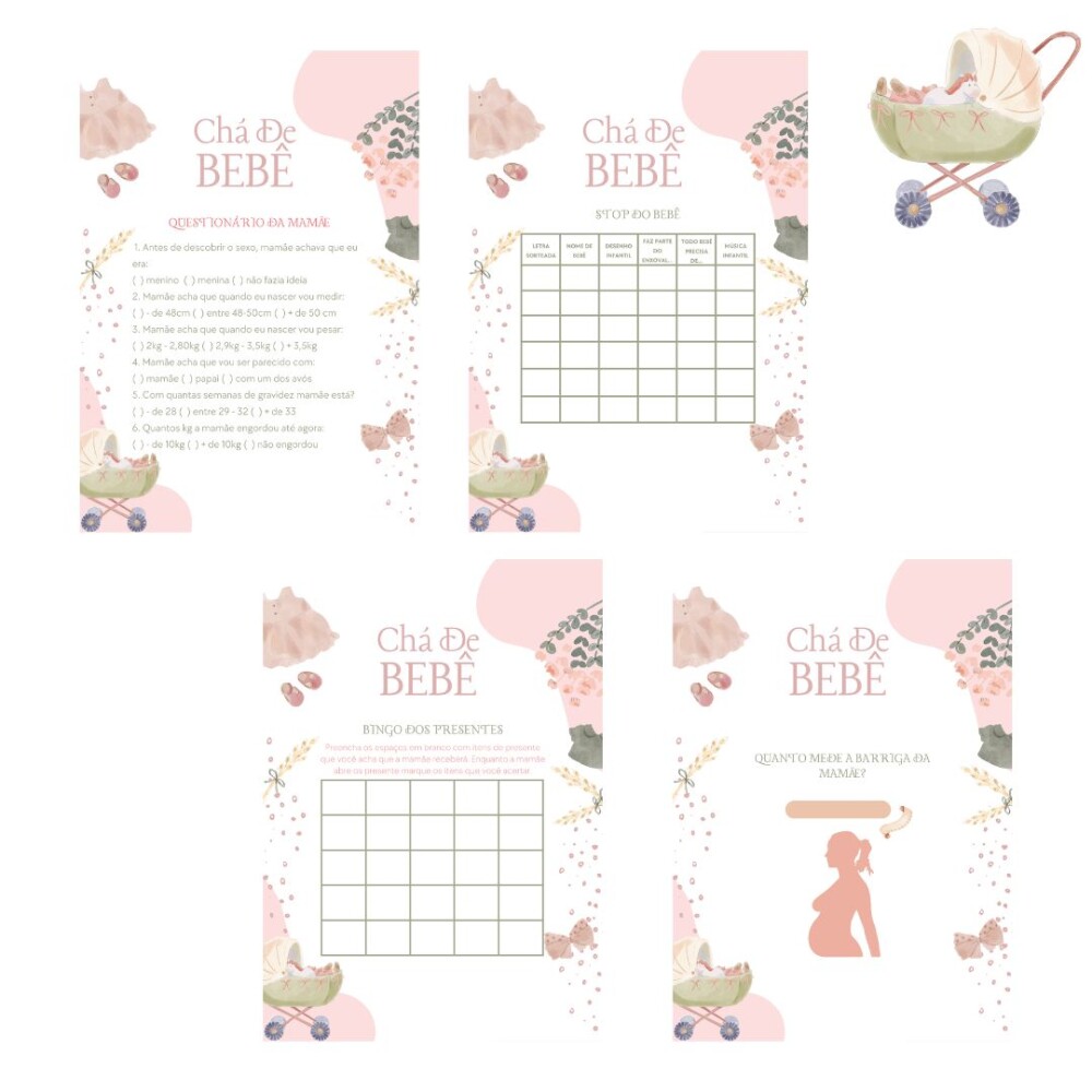 Kit brincadeiras Chá de bebê Vintage (PDF)