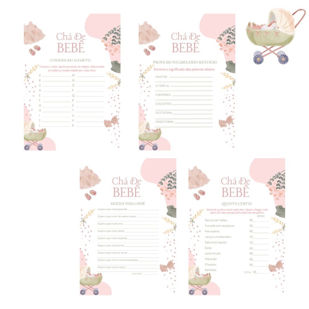 Kit brincadeiras Chá de bebê Vintage (PDF)
