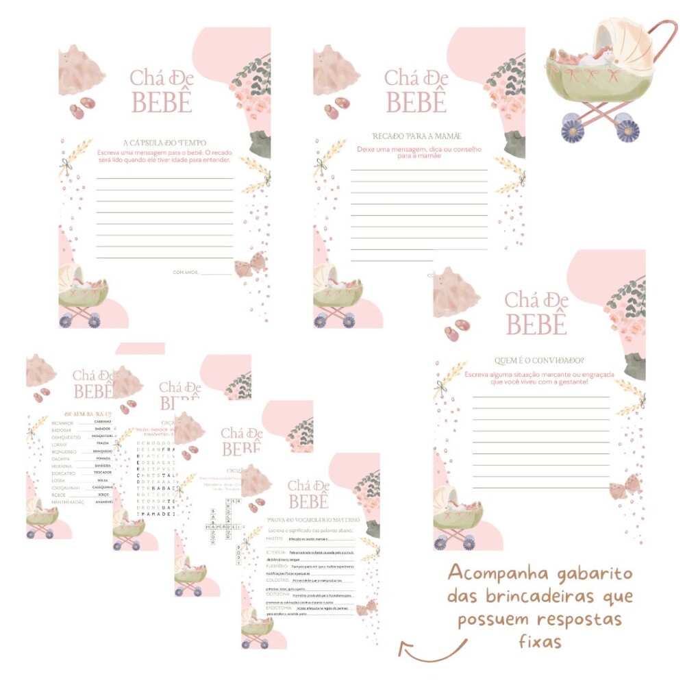 Kit brincadeiras Chá de bebê Vintage (PDF)