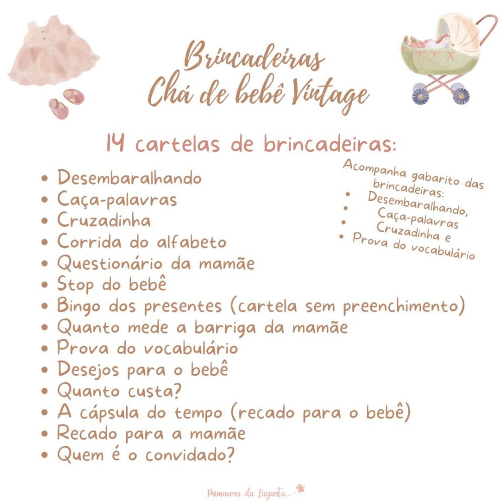Kit brincadeiras Chá de bebê Vintage (PDF)