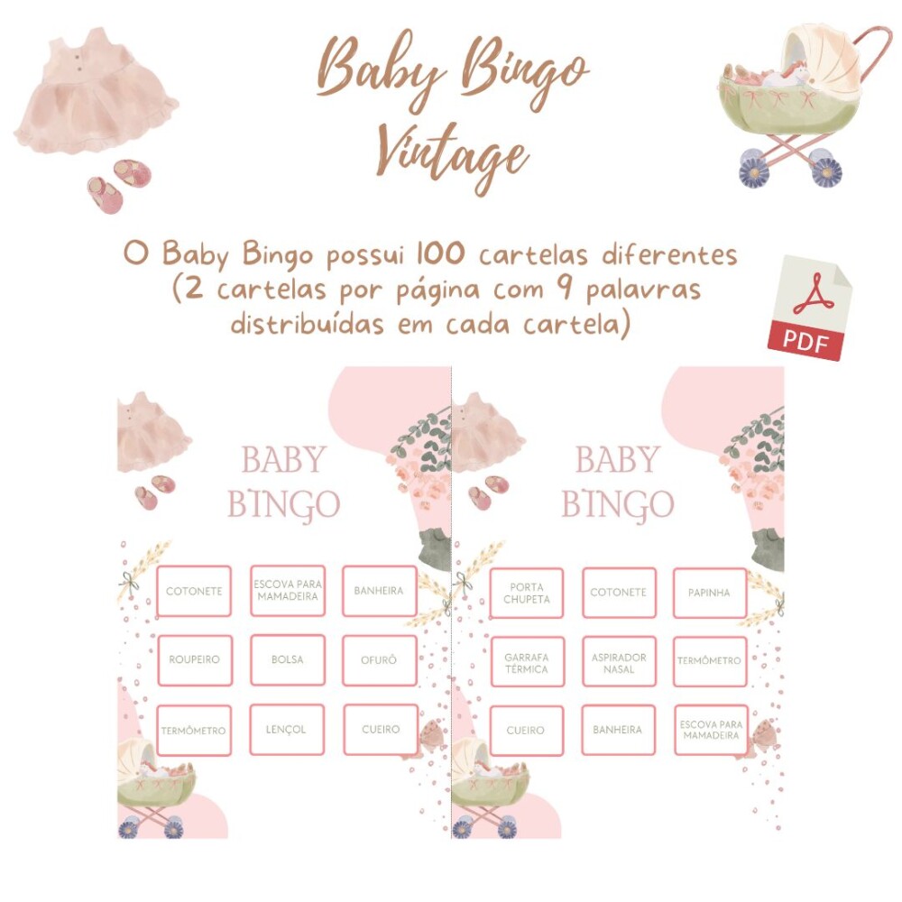 Baby Bingo Vintage - 100 cartelas (PDF)