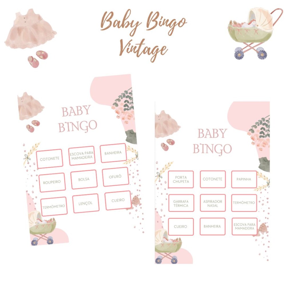 Baby Bingo Vintage - 100 cartelas (PDF)