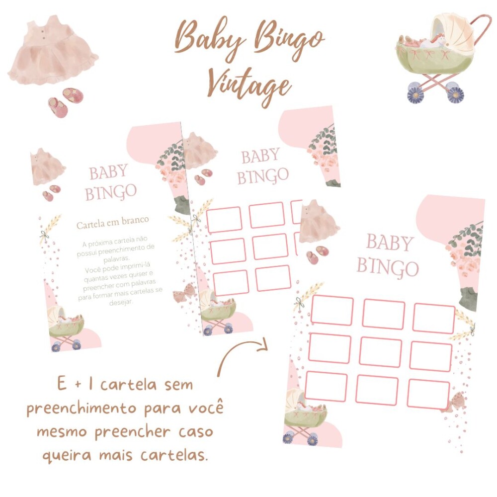 Baby Bingo Vintage - 100 cartelas (PDF)
