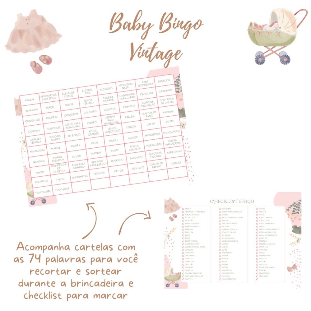 Baby Bingo Vintage - 100 cartelas (PDF)