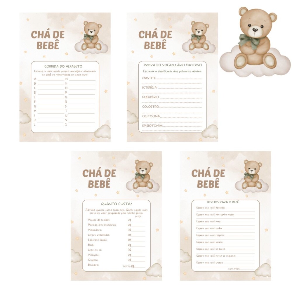 Kit brincadeiras Chá de bebê Ursinho (PDF)