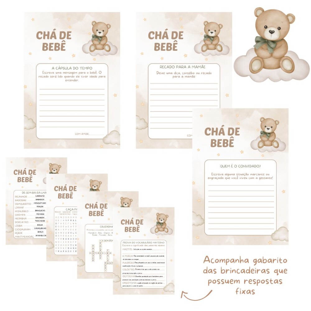 Kit brincadeiras Chá de bebê Ursinho (PDF)