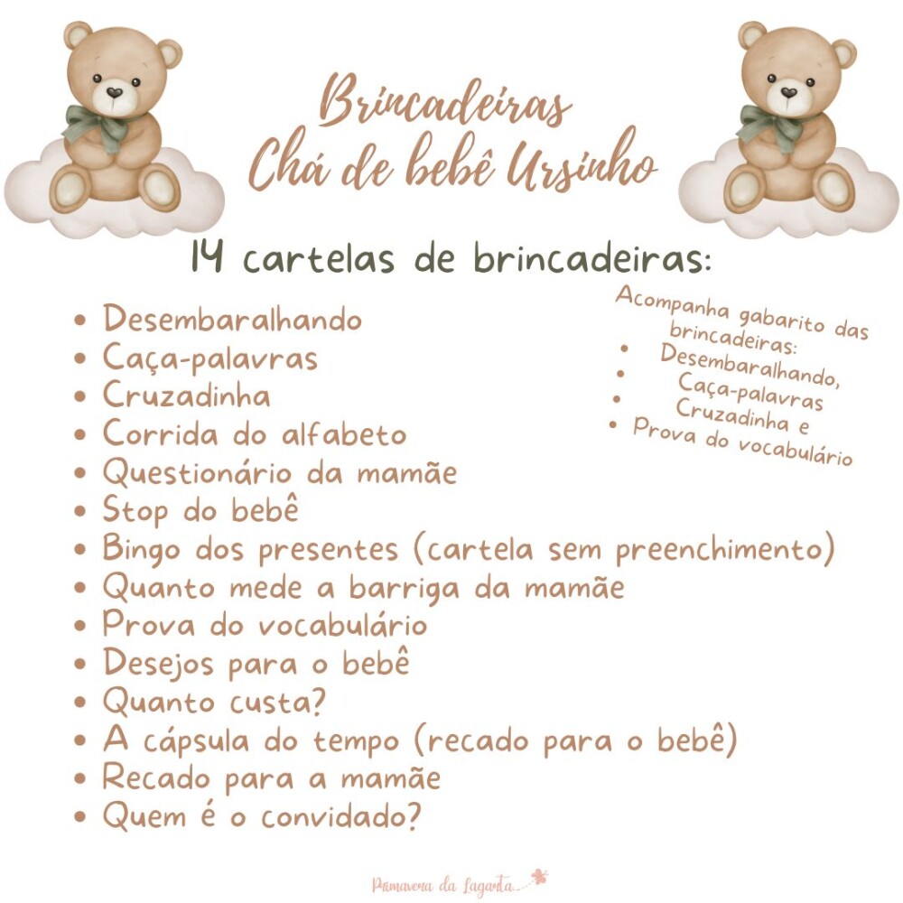 Kit brincadeiras Chá de bebê Ursinho (PDF)