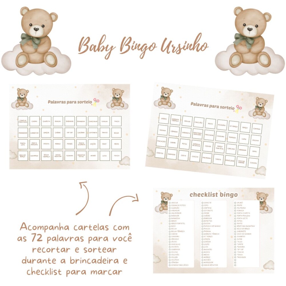 Baby Bingo Ursinho - 60 cartelas (PDF)